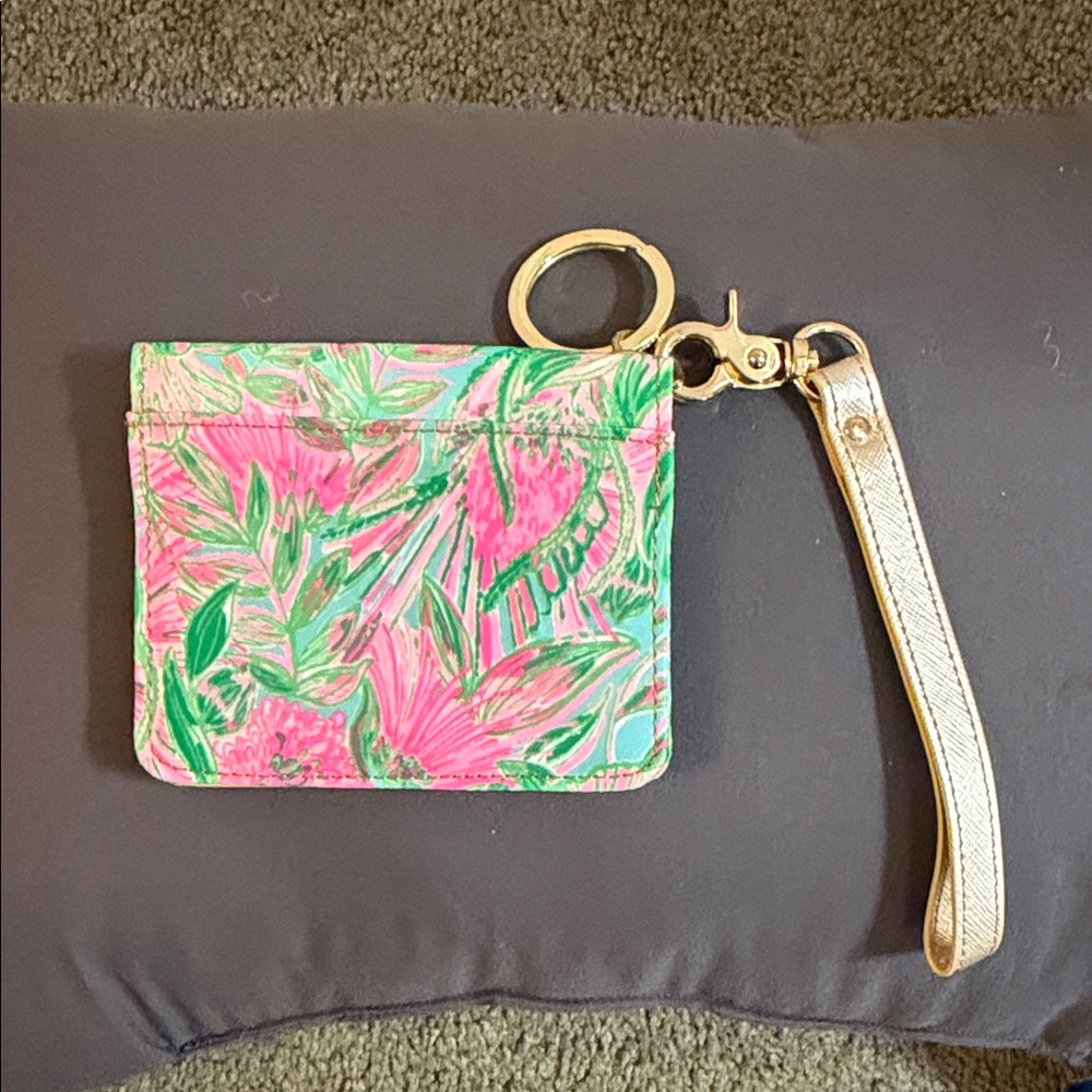 Lilly Pulitzer Pink and Green Wristlet with Gold Accents, Delta Zeta Colors - Picture 5 of 8